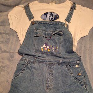 Disney Denim overalls shorts and t-shirt